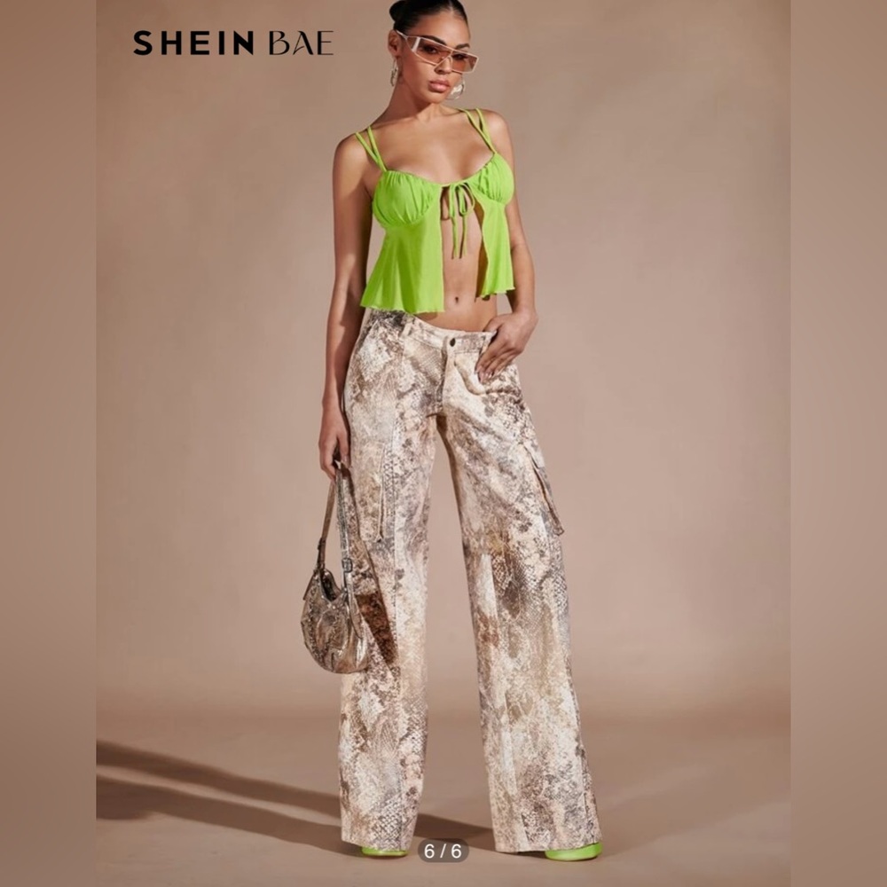 SHEIN Cream and Brown Wide Leg Jumpsuit